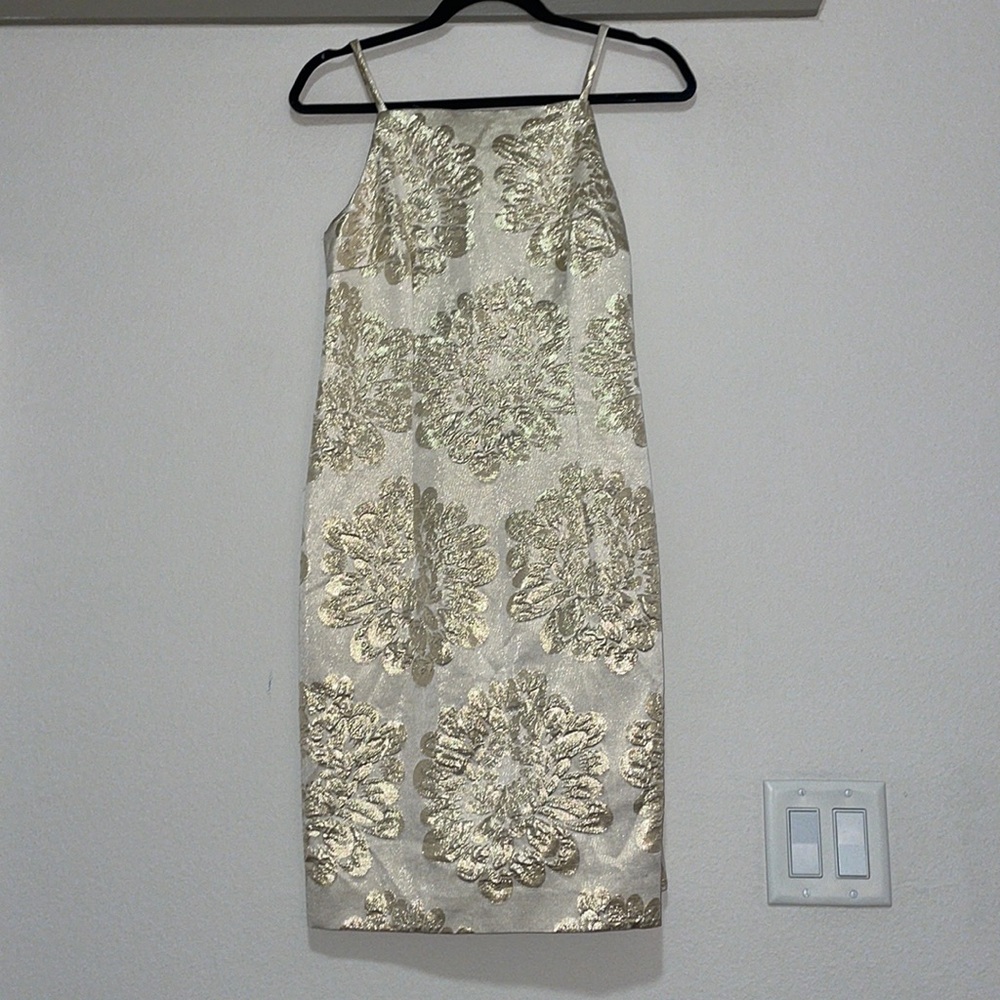 Trina Turk Gold and Cream Metallic Brocade Slip Dress